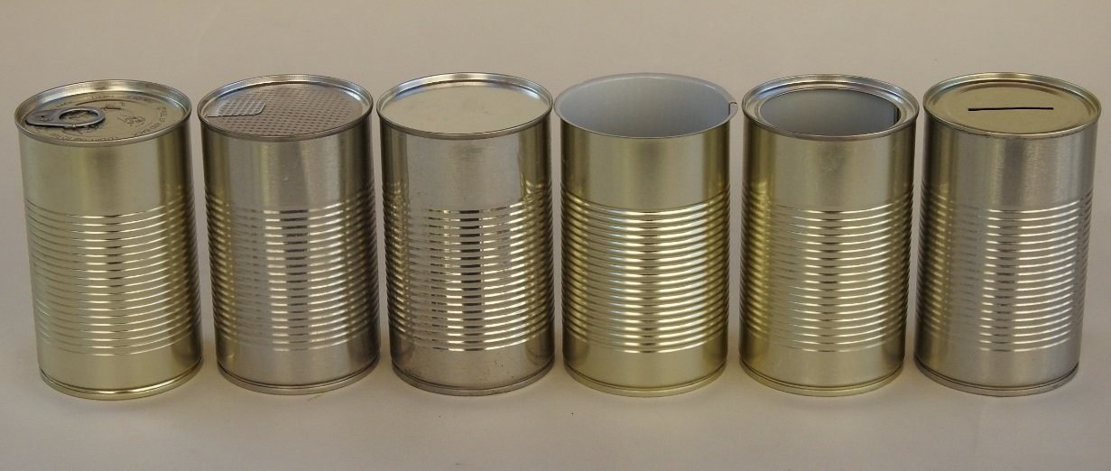 Groupshot of various metal lid options for tin cans